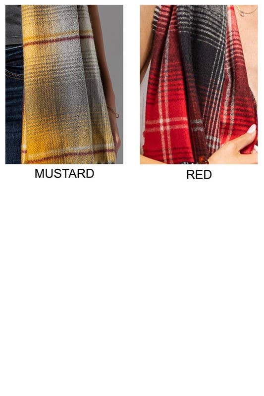MUSTARD MU  Plaid Fringe Oblong Scarf for wholesale on Faire7