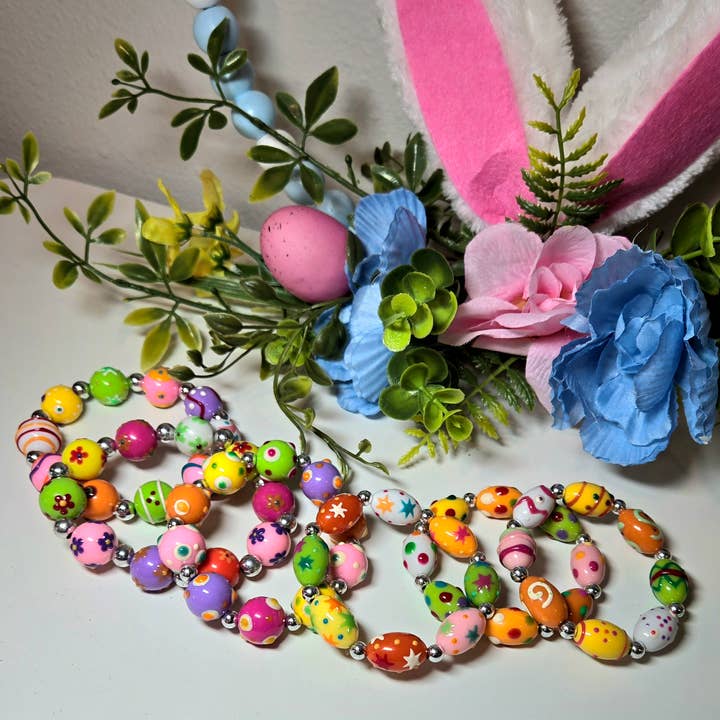 Colorful Polka Dot Beaded Chunky Stretch Bracelet Easter for wholesale by Fiona Accessories