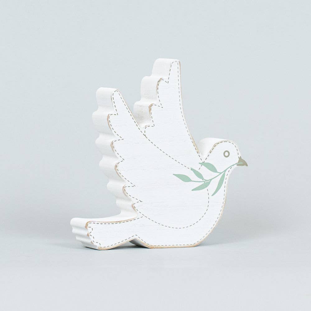 Devanie At Home (Formerly Adams & Co.) - Wholesale Decorative Tabletop Object - 15781 - 5x5x1 chunky wd shp (DOVE) wh/gy/gn   SYMPATHY1