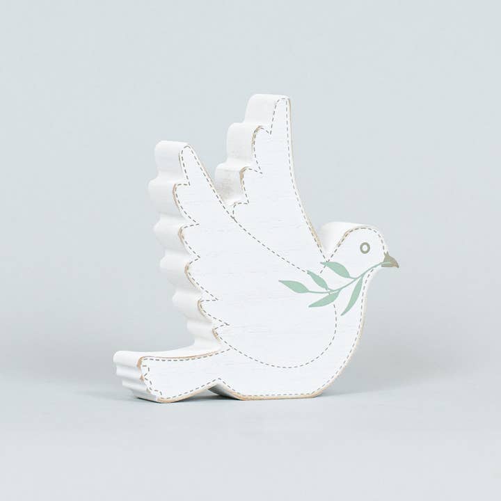 Devanie At Home (Formerly Adams & Co.) - Wholesale Decorative Tabletop Object - 15781 - 5x5x1 chunky wd shp (DOVE) wh/gy/gn SYMPATHY1