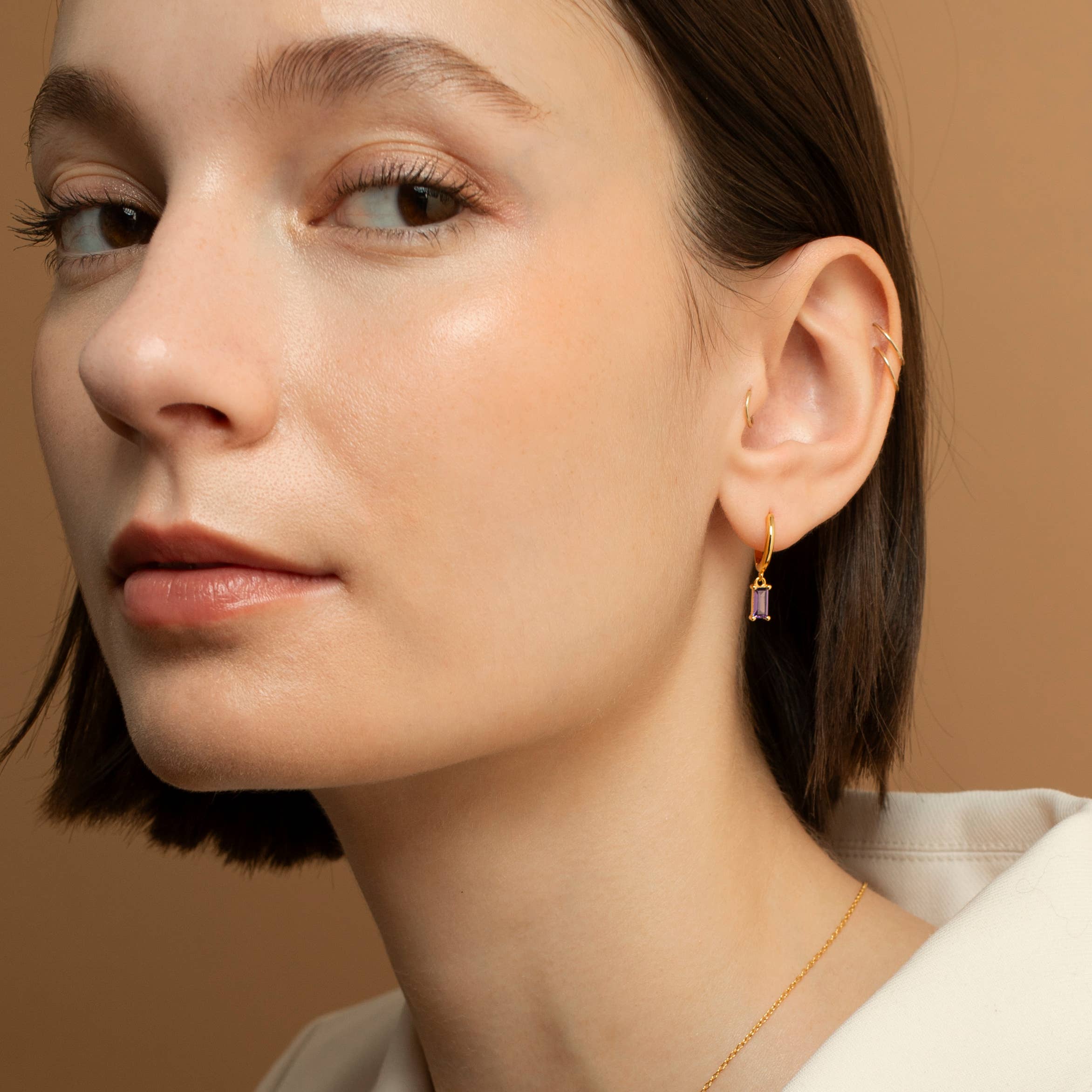 HolyBang Jewels - Vente Petits anneaux - BOUCLES D'OREILLES PENDANTES EN AMÉTHYSTE TAILLE BÉGUETTE - E-HT1508AMETHYST2