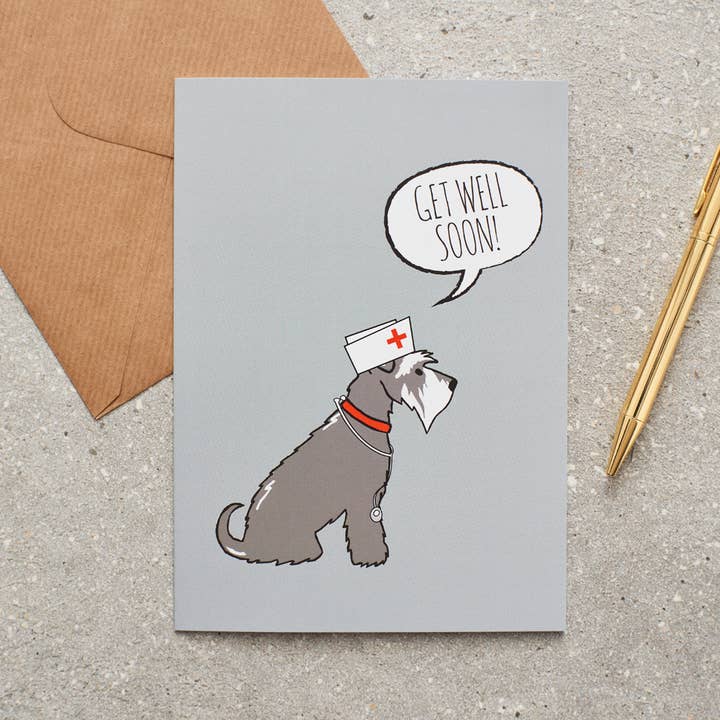 Sweet William Designs – Großhandel Gute-Besserung-Karten – Get Well Card - Schnauzer (Grau)