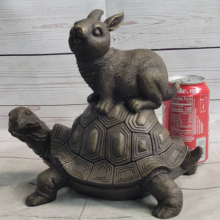 Bronzhaus - Wholesale Sculpture - Tortoise and the Hare Aesop Fable Bronze Sculpture Figurine Statue Collectible Decor Signed Original Art