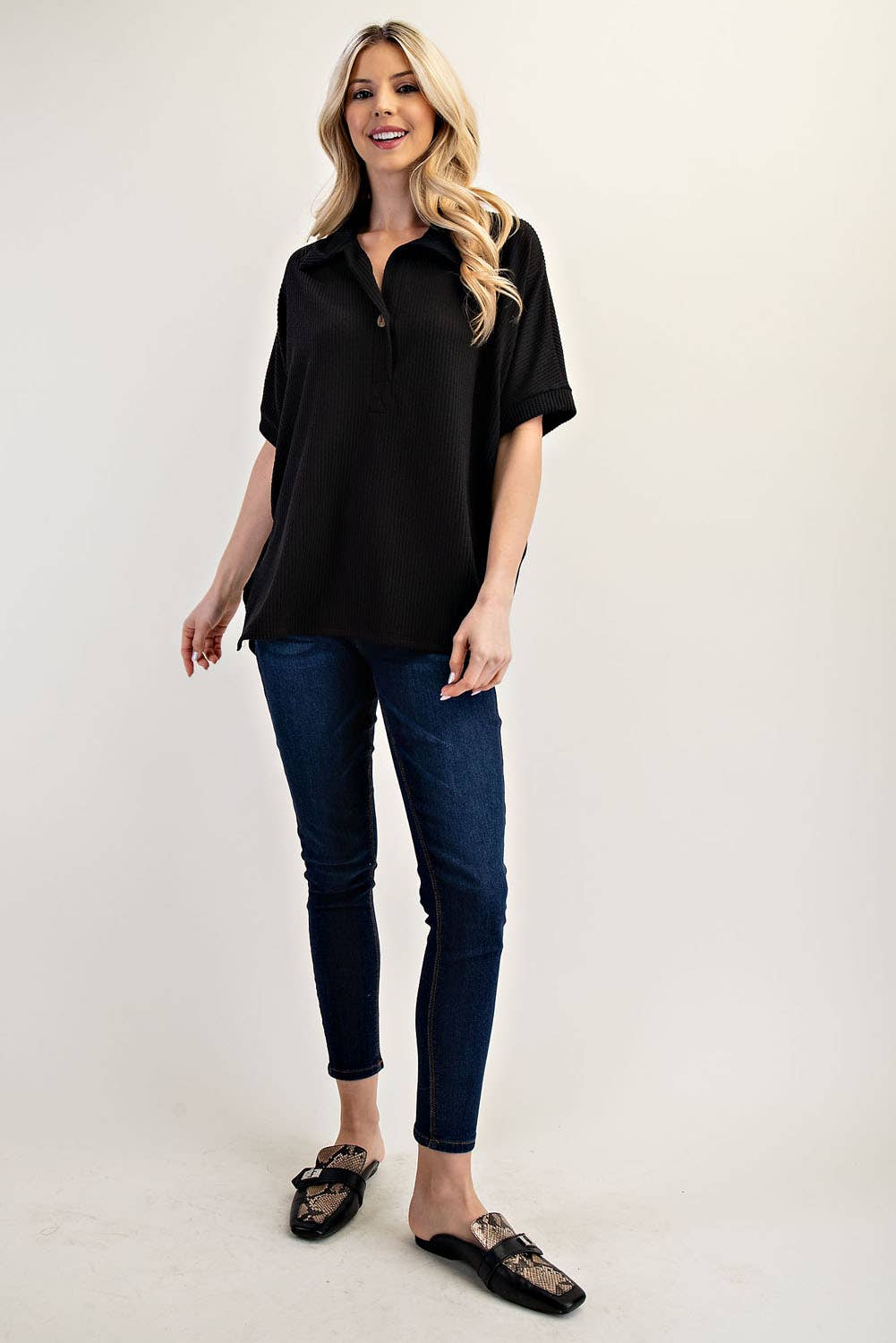 Celeste Clothing - Wholesale Knit Top - Women's - PLUS SIZE RIB KNIT COLLARED TOP WITH SHORT SLEEVES -CT2391341