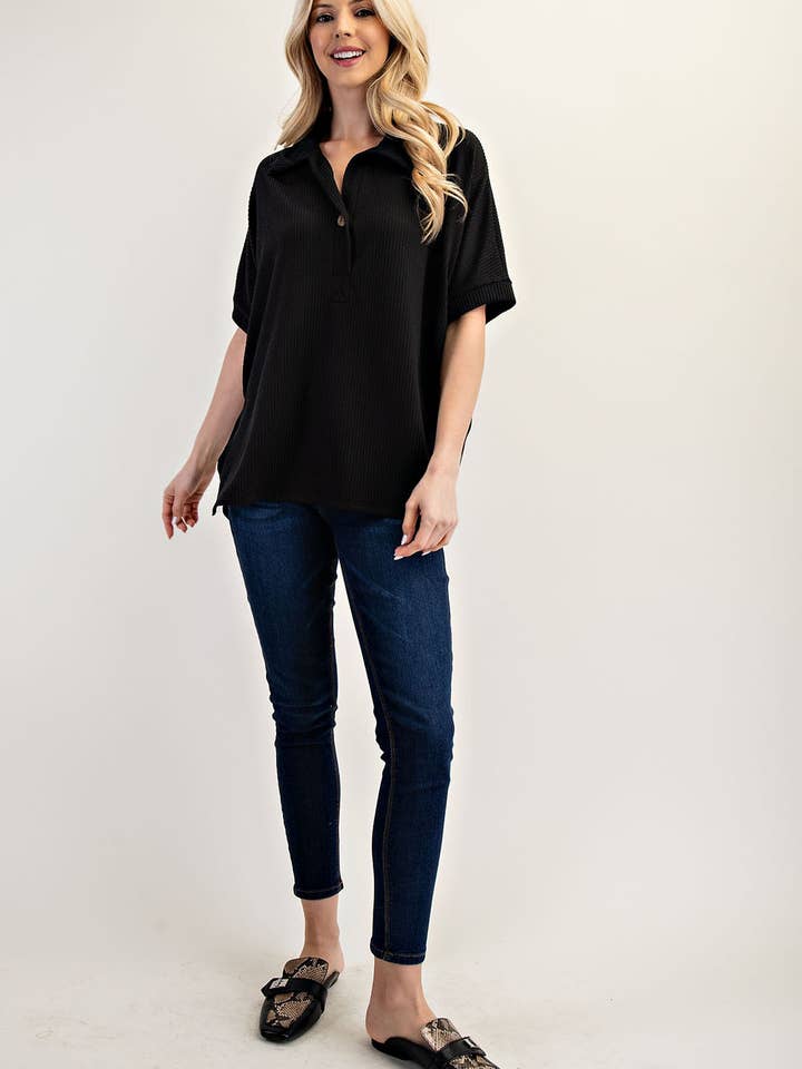 Celeste Clothing - Vendita all'ingrosso Top in maglia - Donna - TOP A COSTE TAGLIA FORTE CON COLLETTO E MANICHE CORTE - CT2391341