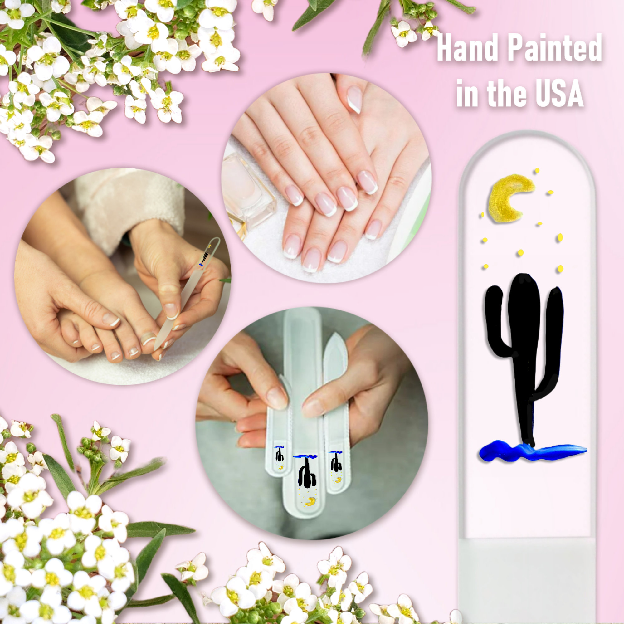 Classy Nail Files - Wholesale Nail File - Night Cactus Southwest Desert Hand Painted Crystal Nail File2