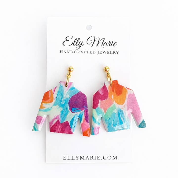Watercolor Jockey Silks-Clay Earrings for wholesale by Elly Marie Jewelry