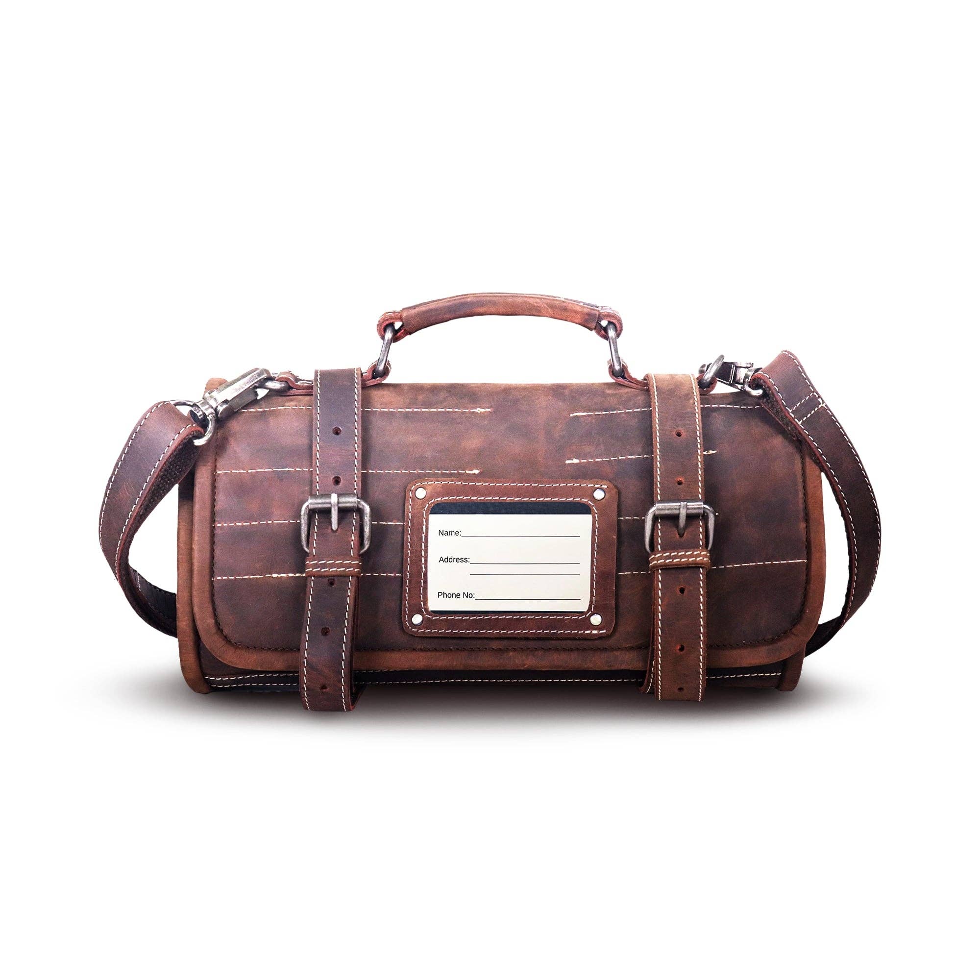 Brown Crazyhorse Leather Knife Roll Bag for Chefs Large Professional Bag for wholesale on Faire