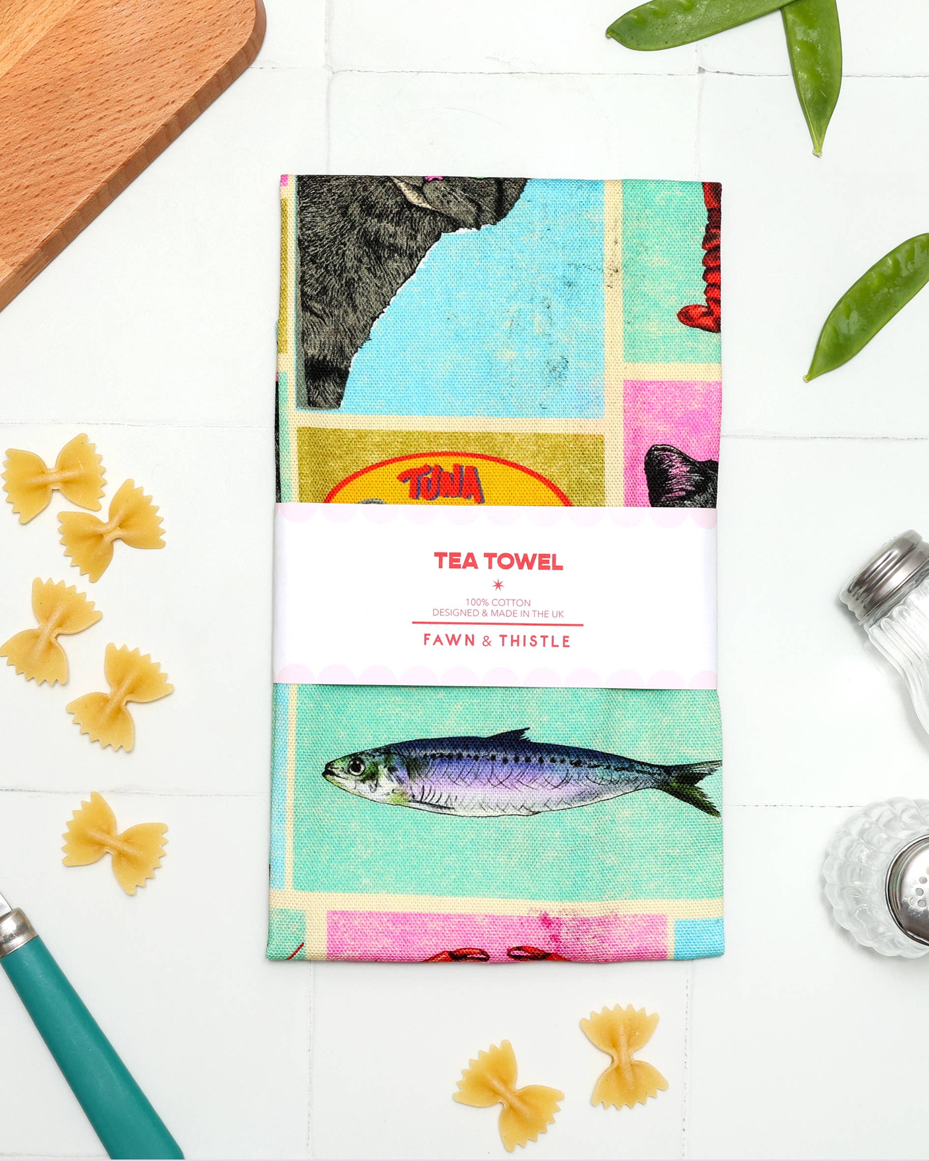 Fawn & Thistle Ltd (US Duties Paid) - Wholesale Tea towel - Cat's Kitchen Tea Towel | 100% Cotton Dish Towel | Sardines3