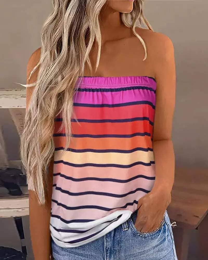 Fashion Combination – wholesale Blouse – Women’s – striped print strapless bandeau tank top1