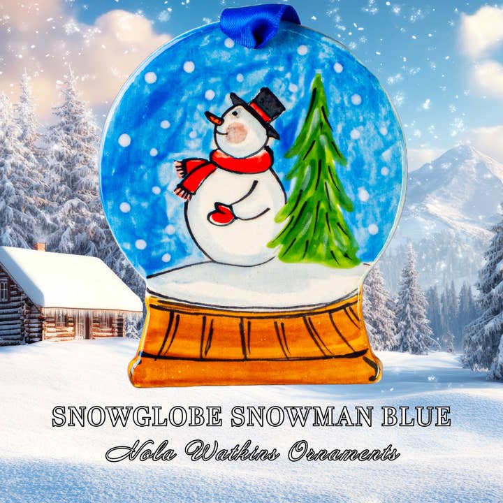 Christmas Ornaments | Handpainted | Snowglobe Snowman Blue for wholesale by Nola Watkins Ornaments