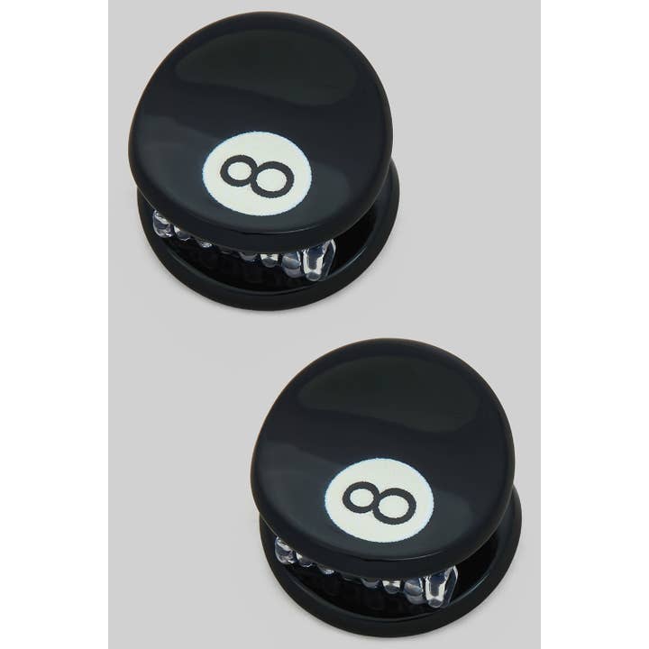 Black PAIR OF SMALL 8 BALL HAIR CLIPS for wholesale on Faire