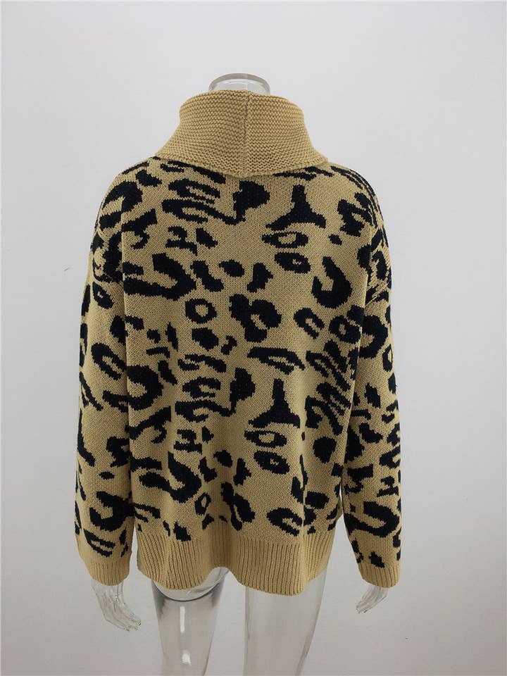 Lily Clothing - Wholesale Knit Sweater - Women's - LEOPARD PRINT SWEATER LOOSE TURTLENECK SWEATER