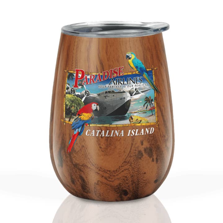 Anpassbares 10oz Weinglas mit Holzmaserung: Paradise Airlines für den Großhandel von Matrix