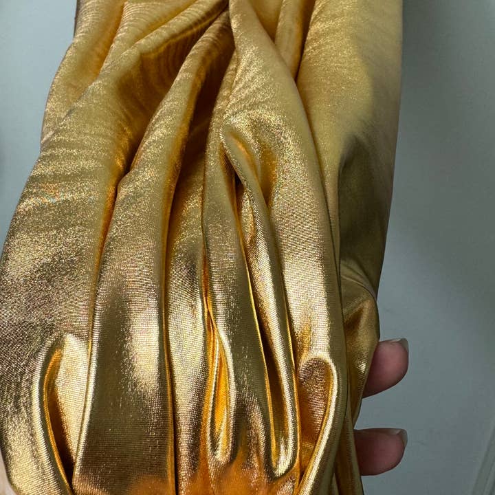 GalaTextile - Wholesale Fabric - Gold Spandex Lame Foil Stretch Metallic Fabric Gold Lame4