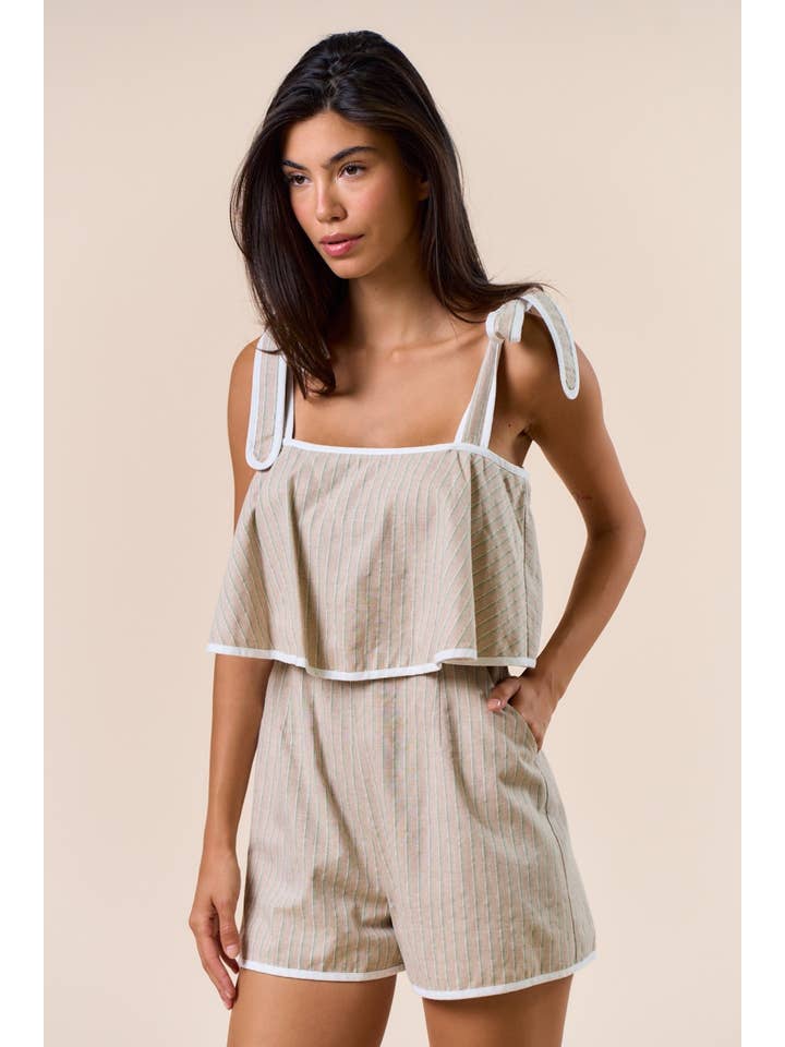 VERT-TAUPE Combinaison à nœud papillon avec ourlet contrasté ILR4556 en vente sur Faire2