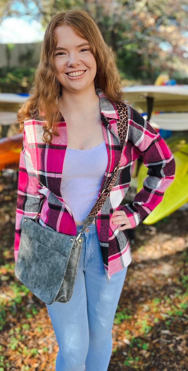 OBX Prep - Vente Veste-chemise – femme - Veste en flanelle à carreaux de marque OBX en noir et rose12