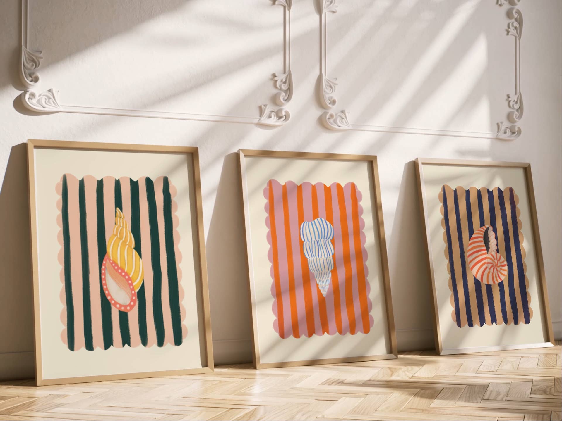 Kate Fox Design - Vente Affiche d'art - Rayure bleue, Dessin abstrait de coquillage fait à la main, Art de coquillage4