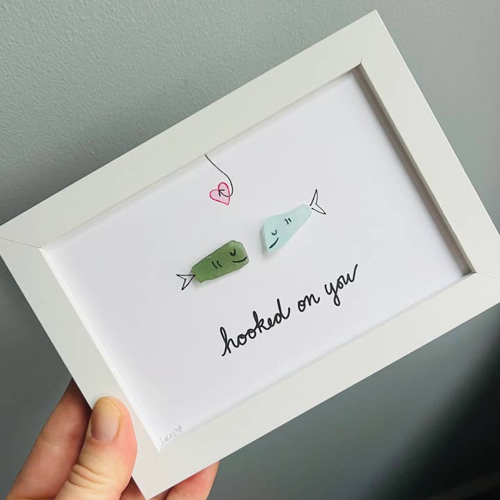 Sook & Hook - Wholesale Wall Sign - Hooked on You Fish Sea Glass Art