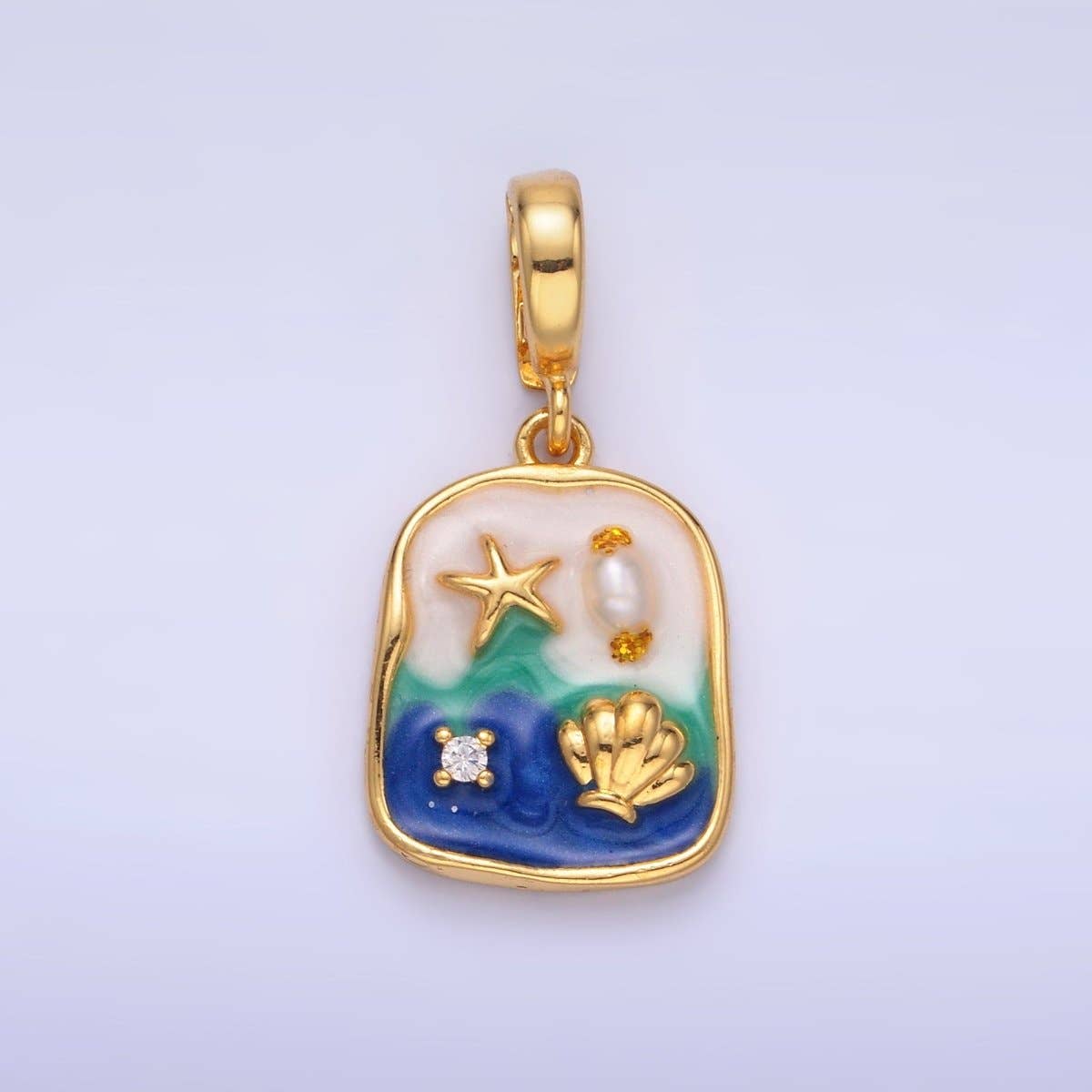 Aim Eternal - Vente Breloques/médailles personnalisées - Pendentif Charm Coquillage Océan Bleu Sous la Mer en Or Rempli 24K avec Bélière à Clip | AA-14660