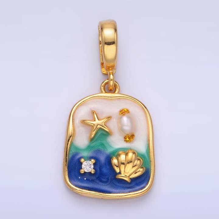 Aim Eternal - Wholesale Individuele bedel/hanger - 24K Goud Gevuld Blauwe Oceaan Schelp Onder De Zee Bedel met Snap Bail Hanger | AA-14660