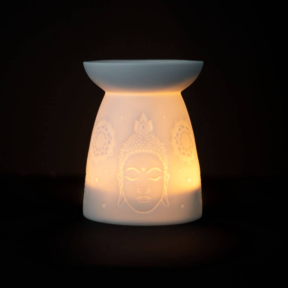 Something Different Wholesale - Wholesale Oil Warmer - White Ceramic Buddha Face Oil Burner and Wax Warmer1