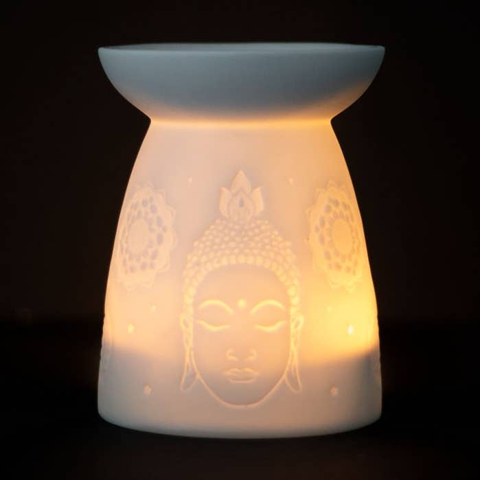 Something Different Wholesale – wholesale Oil warmer – White Ceramic Buddha Face Oil Burner and Wax Warmer1