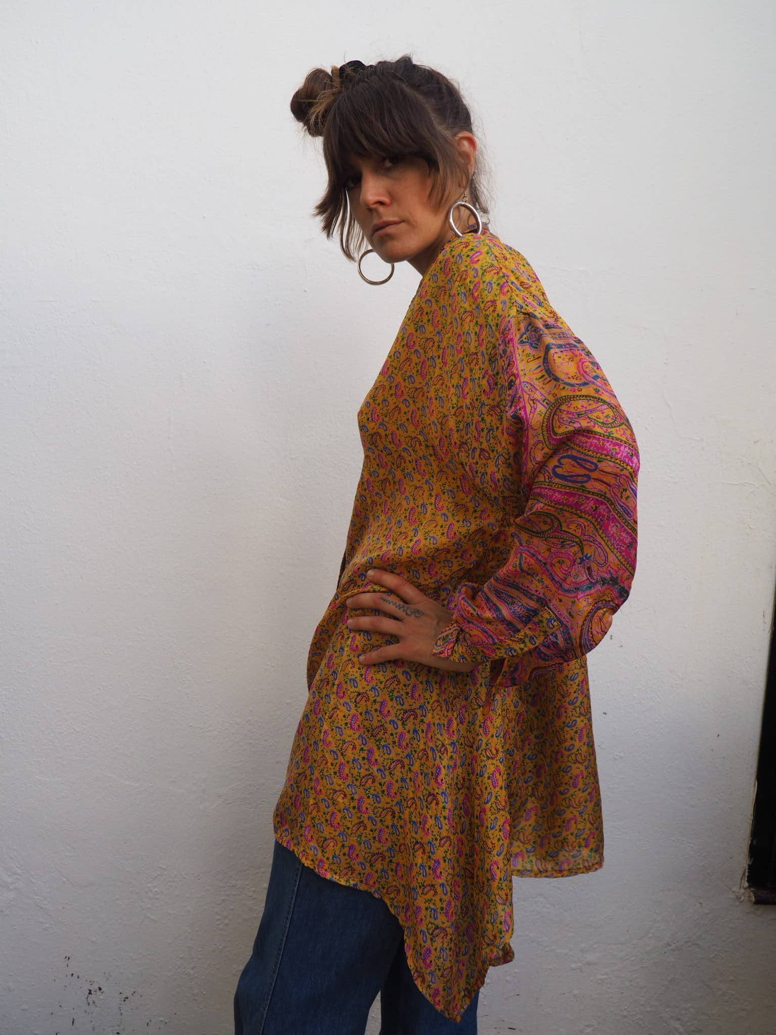 Vagabond Ibiza - Wholesale Button Down Shirt - Women's - The Lucy Long Floaty Shirt Re-cycled sari fabric7