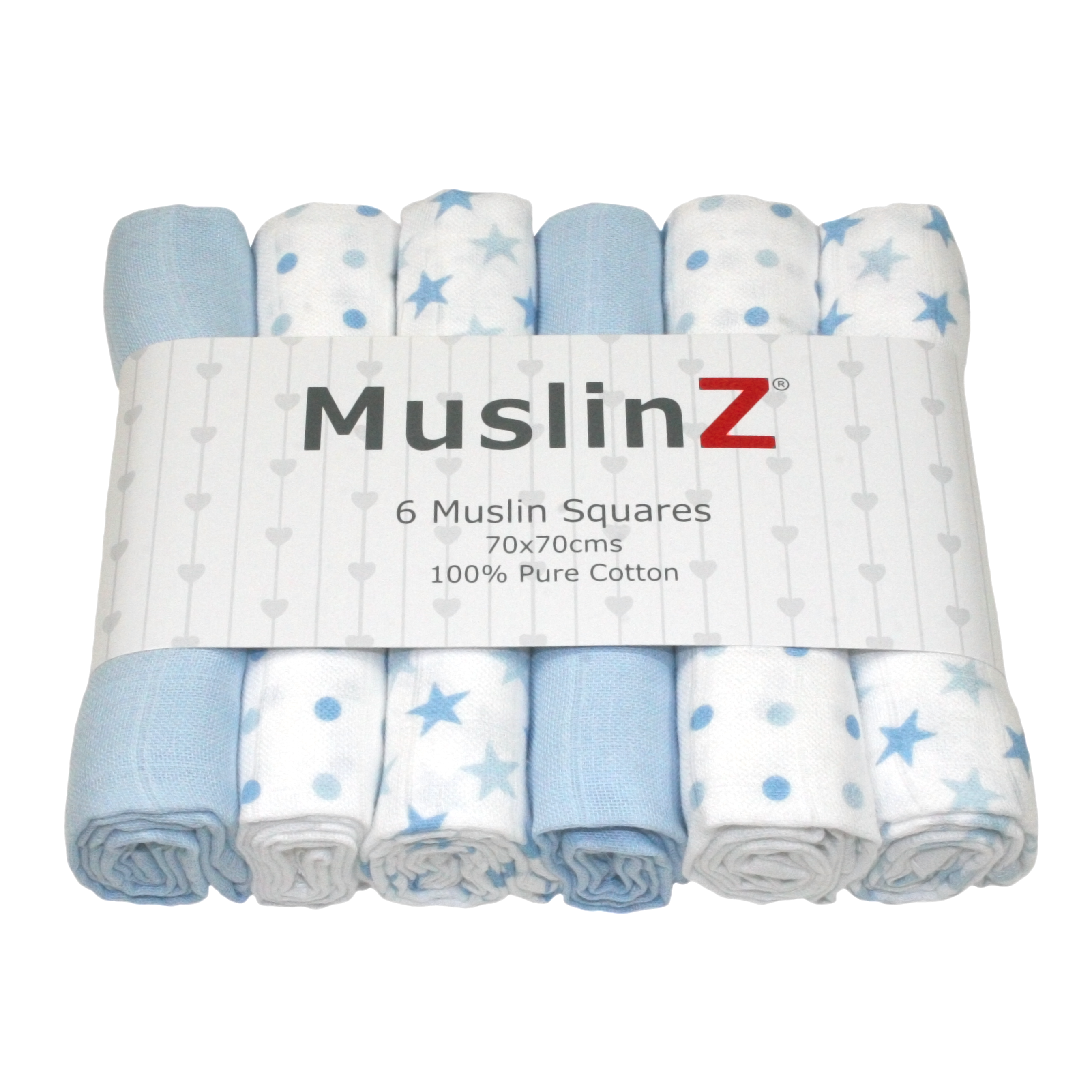 Muslinz - MerryGoRoundUK Ltd - Wholesale Spuuglapje - Baby - MuslinZ 6 stuks katoenen mousseline doeken - Sterrencombinatie0