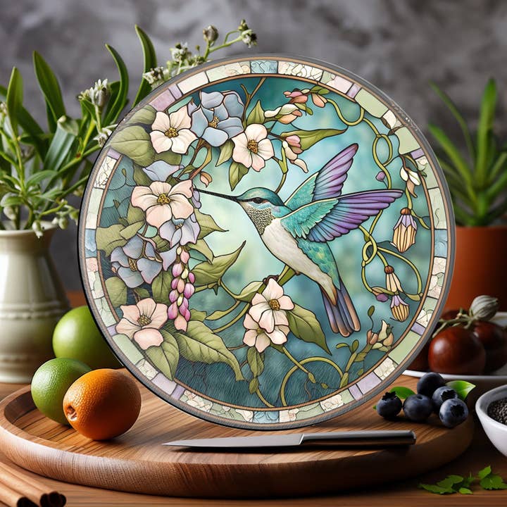 Plateau de service en verre trempé : Planche à découper Colibri pour la vente par Fernville Creations