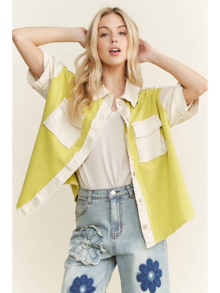 J.Her - Vendita all'ingrosso Giacca a camicia - Donna - Shacket con toppa sul retro a fiori lavato minerale HT646616