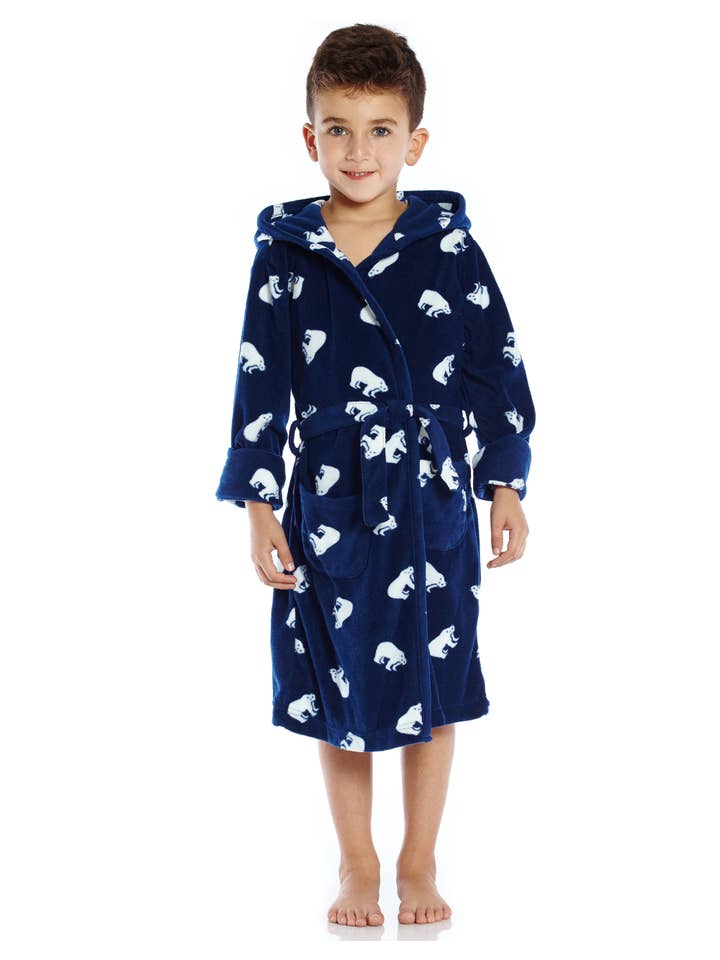 Leveret Pajamas - Venta al por mayor Bata - Niños - Bata de forro polar con capucha para niños, oso polar
