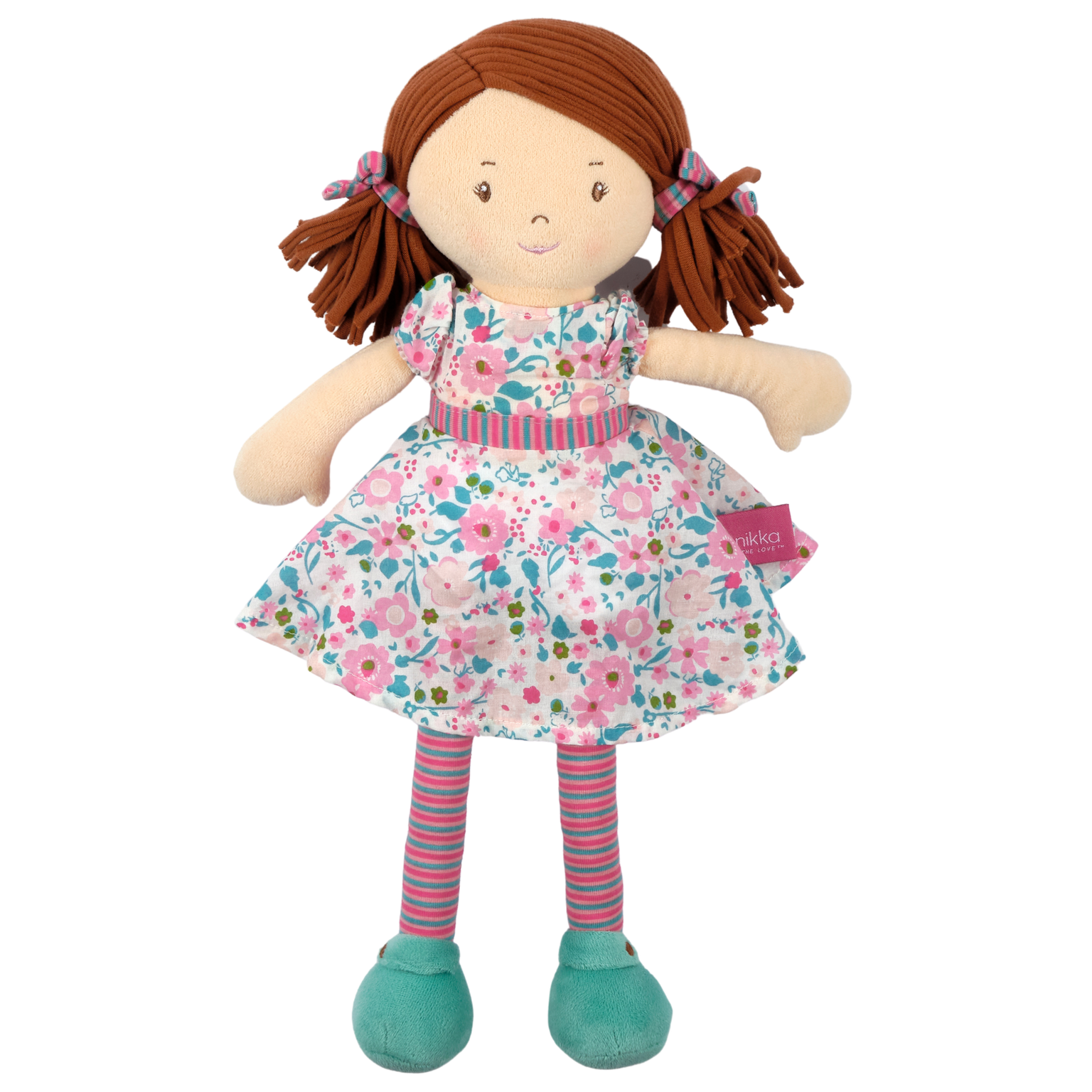 Tikiri Toys LLC - Wholesale Doll - Kids - Katy  Dark Brown Hair with Pink and Sea Green Dress0