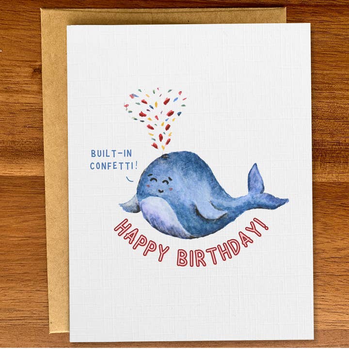 Pink Hill Press - Wholesale Verjaardagskaartje - Schattige walvis confetti verjaardagskaart, Oceaandieren kaart