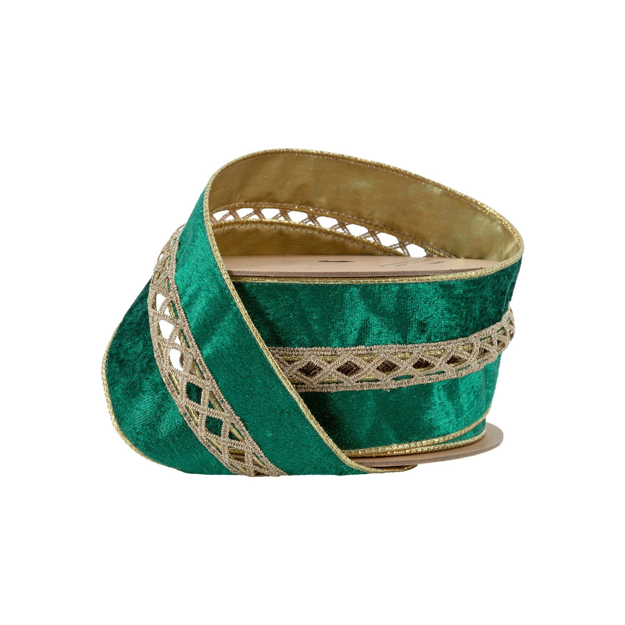 LA Ribbons Wholesale - Wholesale Ribbon - Gift Wrapping - Wired Velvet Criss-Cross Jeweled Ribbon 10yd Roll