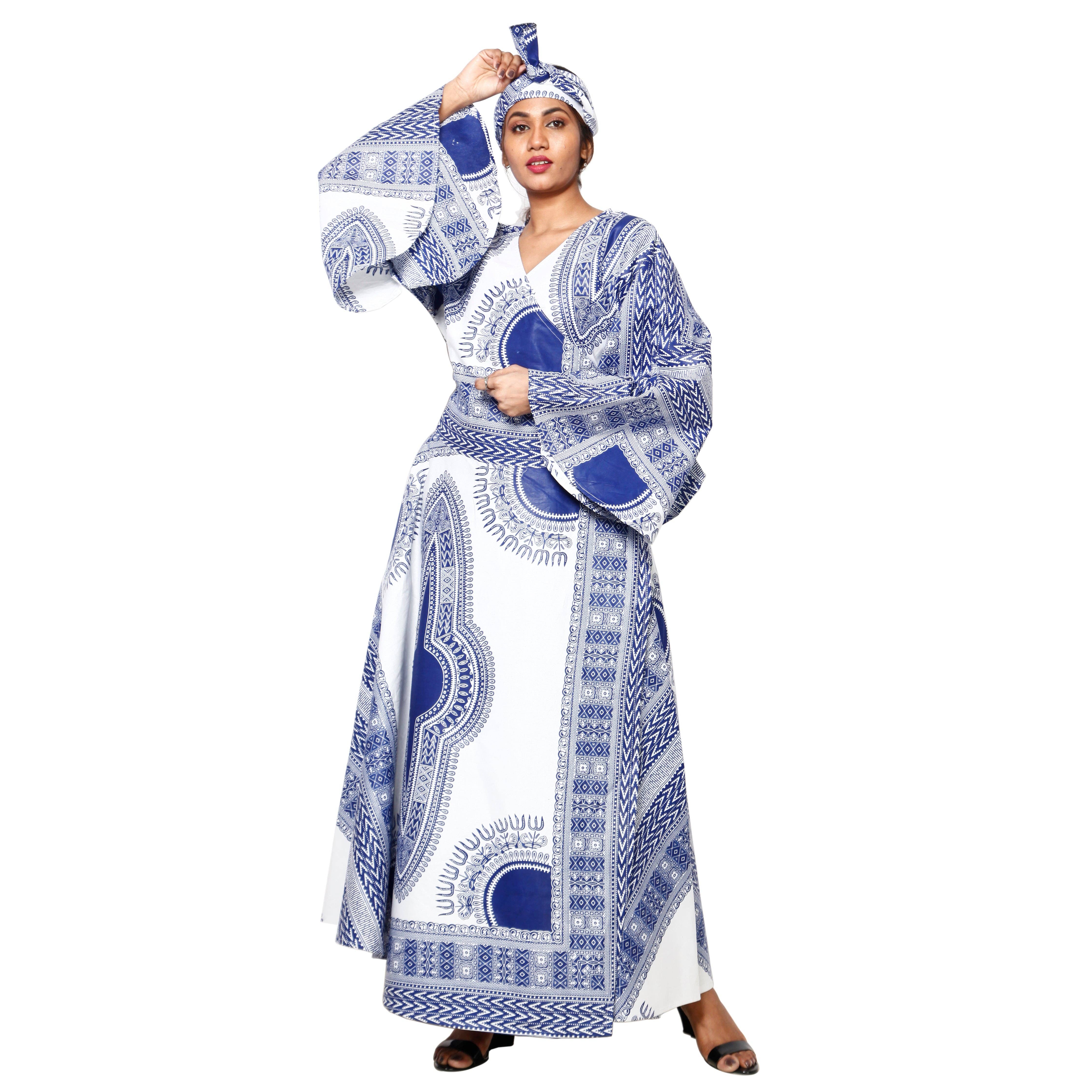 African Stars - Vente Robe – femme - Robe longue cache-cœur à manches longues pour femmes Dashiki -- FI-D56D5