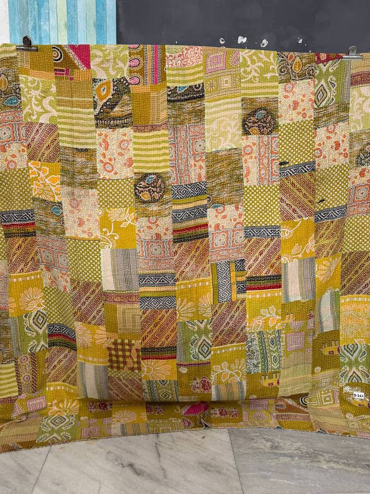 Patchwork Bedspread Kantha Stitched Cotton Throw Blanket for wholesale by bhavnas boutique