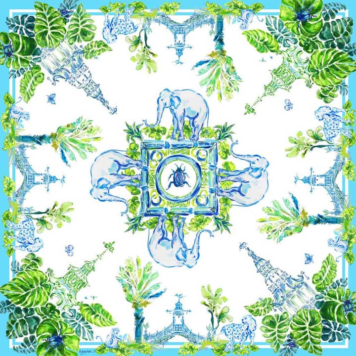 Resort White - Chinoiserie in the Jungle sjaal van 100% zijde van keperstof voor wholesale door Grey Hall Design