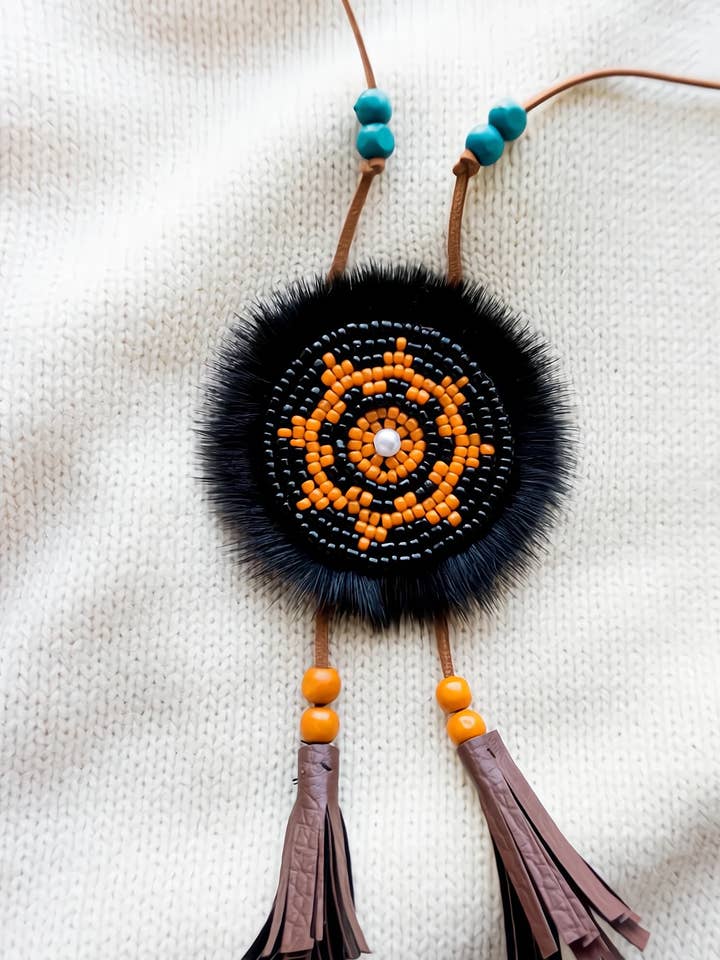 Twoside Ewenki Sunflower Necklace – Handcrafted Mink Fur Pendant for wholesale by MOGSki LLC