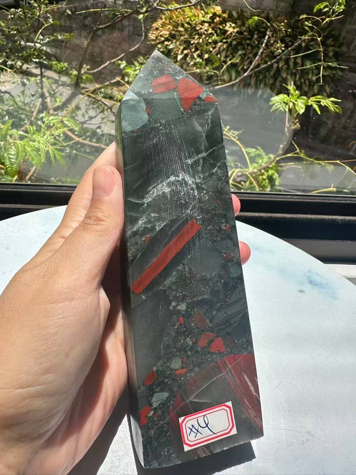 Large African Bloodstone Tower | Natural Dragon Bloodstone Obelisk #4 for wholesale by Moon Rituals