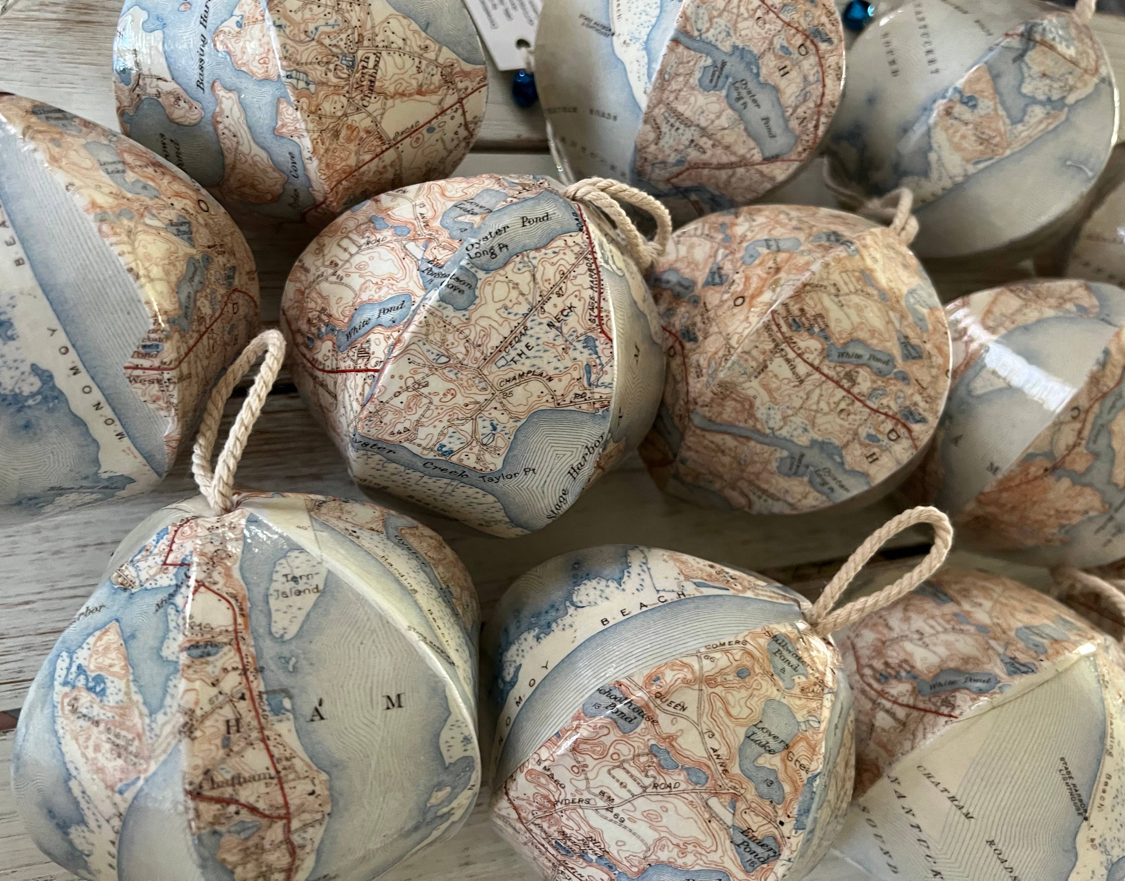 Domesticadence - Wholesale Ornament Set - 12 Upcycled Chatham, MA Cape Cod Map Ornaments8