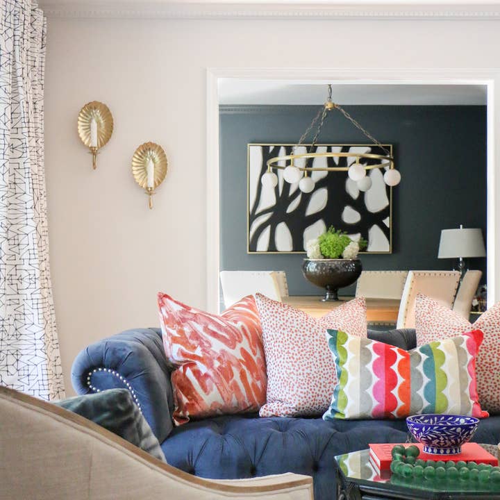 Multi Grace Dual-Tone Stripe Scalloped Cut Velvet Throw Pillow for wholesale on Faire5