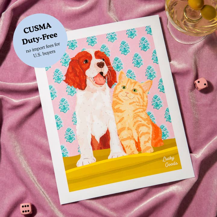 Cat & Dog Best Buds Portrait Print for wholesale by Lucky Goods Paper