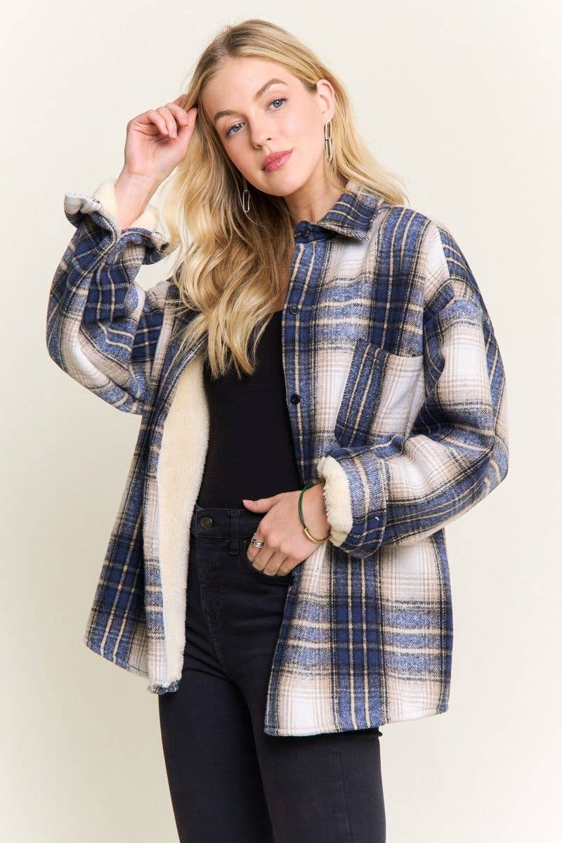 Vanilla Monkey – wholesale Shirt Jacket/Shacket - Women’s – Plaid Sherpa-lined Button Down Shacket1