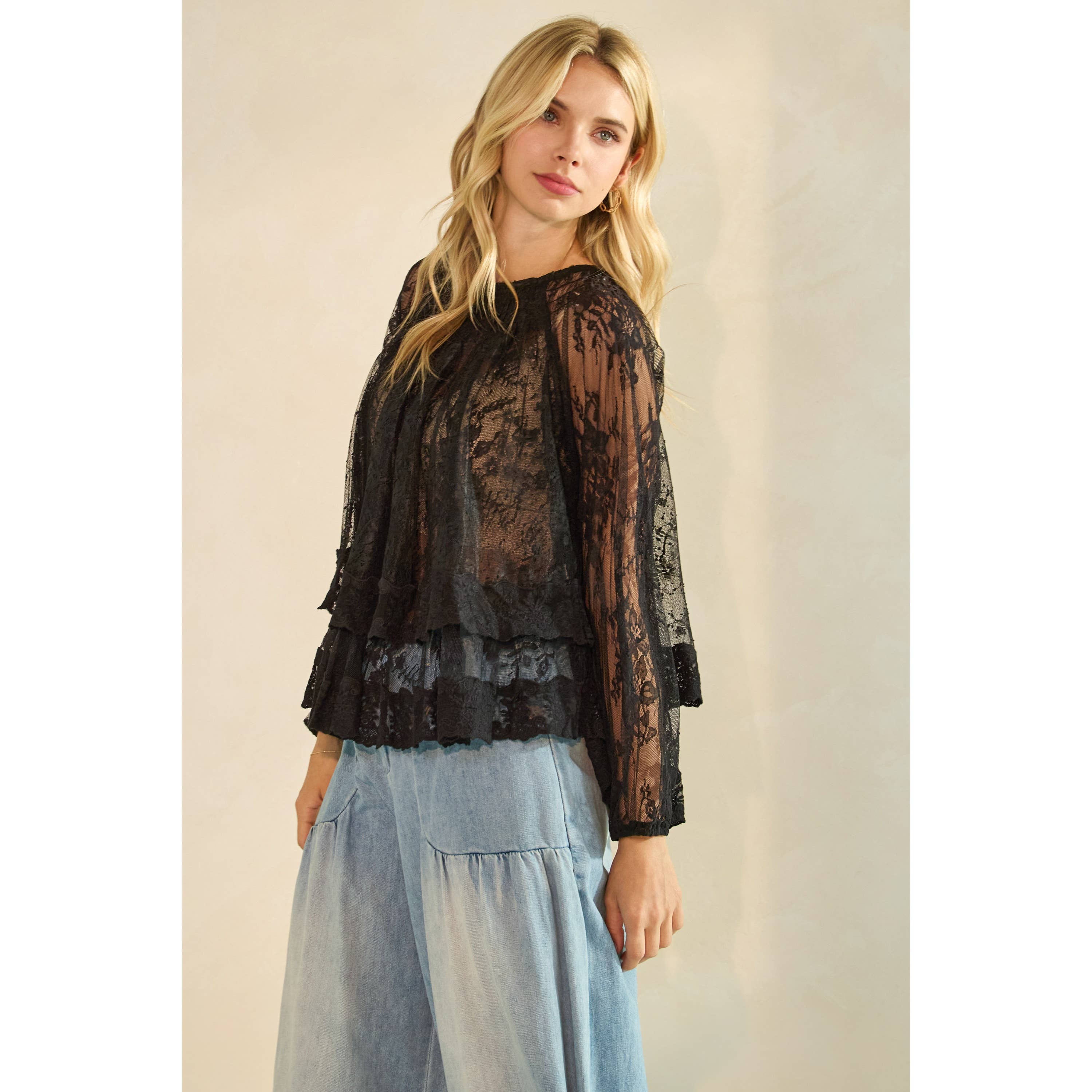 Veveret – Großhandel Tunika – Damen – Rüschen-Spitzen-Top mit langen Ärmeln26