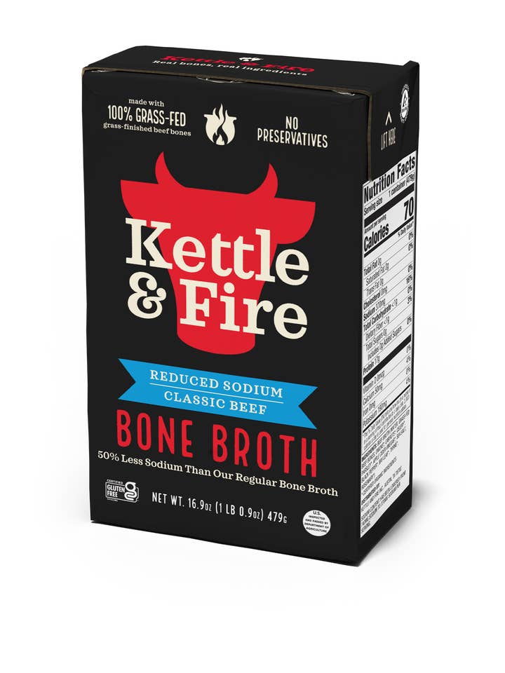 Reduced Sodium Beef Bone Broth - 16.9 oz for wholesale by Kettle & Fire