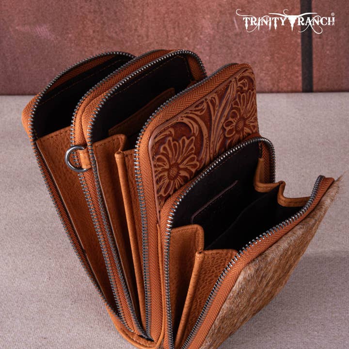 REMOVED BRAND - Wholesale Crossbody Bag - Women's - TR159 -183 Trinity Ranch Genuine Hair-On Cowhide /Tooled Collection Phone Purse with Coin Pouch4