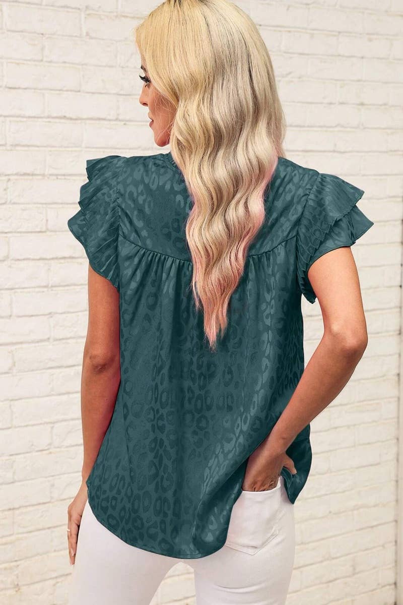 NINEXIS - Wholesale Blouse - Women's - CWTBLSL0444_PRINTED LOTUS SLEEVES WITH WAVY COLLAR TOP2