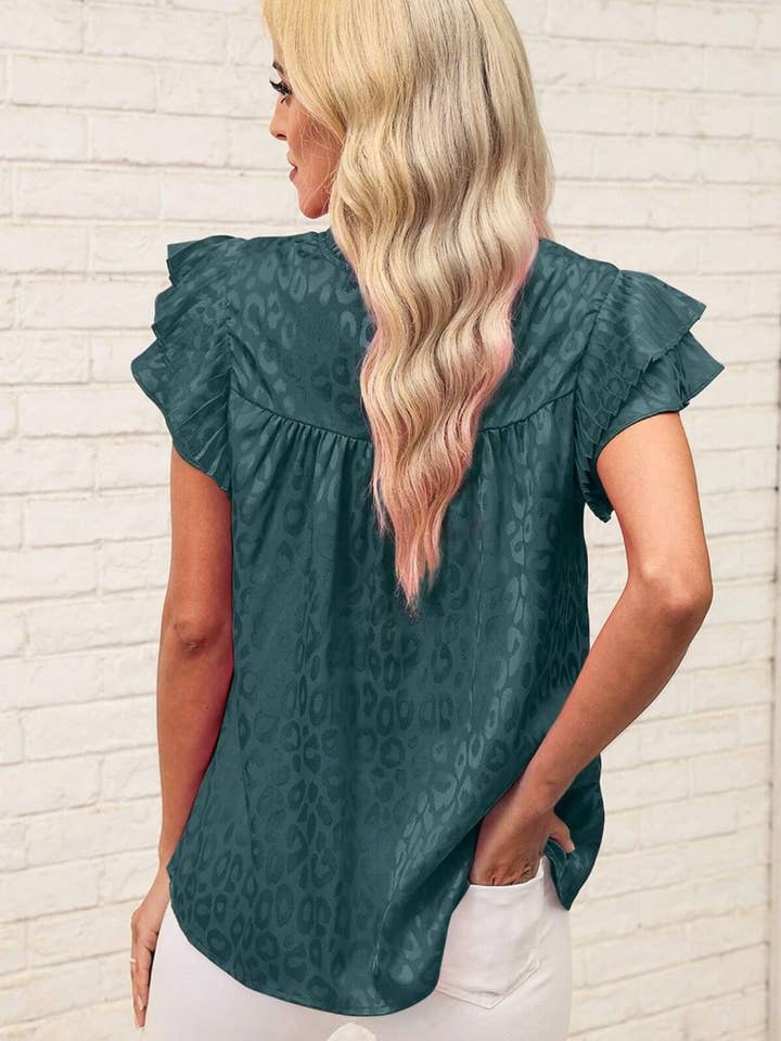 NINEXIS - Wholesale Blouse - Women's - CWTBLSL0444_PRINTED LOTUS SLEEVES WITH WAVY COLLAR TOP2