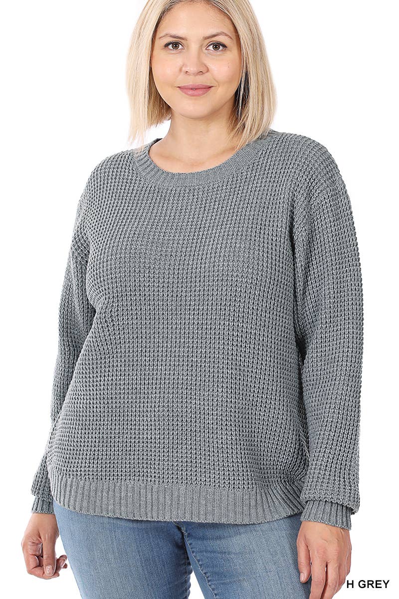 42POPS - Wholesale Knit Sweater - Women's - ",,,,...Plus size Basic Waffle Sweater2
